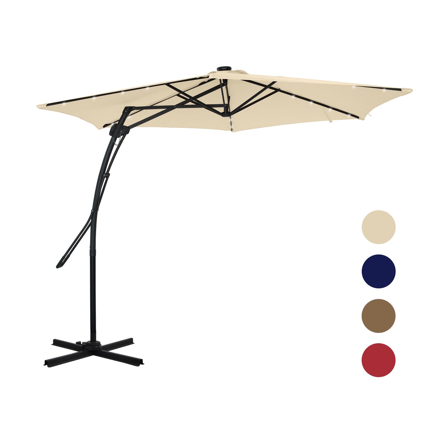 MONDAWE 10 ft. Square Cantilever Outdoor Market Umbrella with 24 Light Beads and Based Stand Included