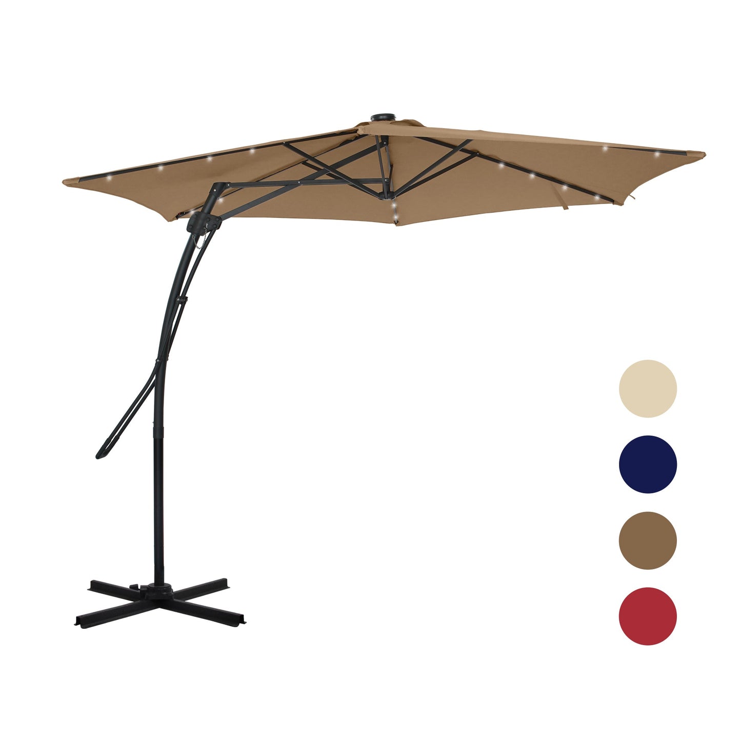 MONDAWE 10 ft. Square Cantilever Outdoor Market Umbrella with 360-Degree Rotating Foot Pedal and 24 Light Beads