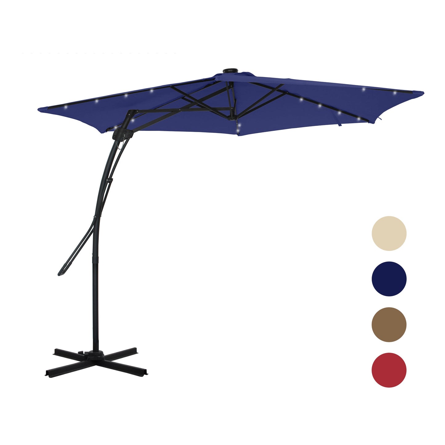 MONDAWE 10 ft. Square Cantilever Outdoor Market Umbrella with 360-Degree Rotating Foot Pedal and 24 Light Beads