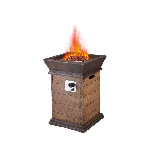 MONDAWE 19 Inch Outdoor 40000 BTU Propane Fire Pit with Realistic Faux Wood Finish, Red Lava Rocks