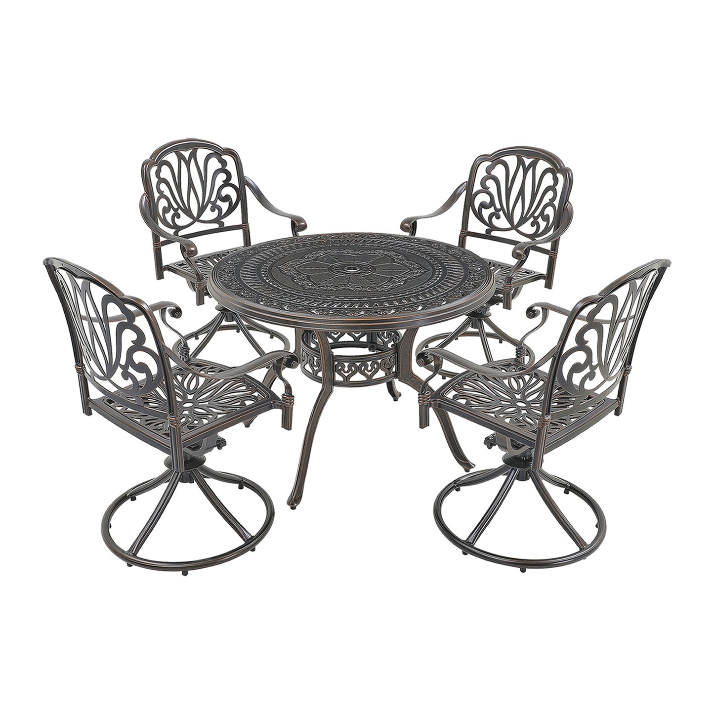 MONDAWE 5-Piece Cast Aluminum Patio Dining Set With 4 Swivel Chairs