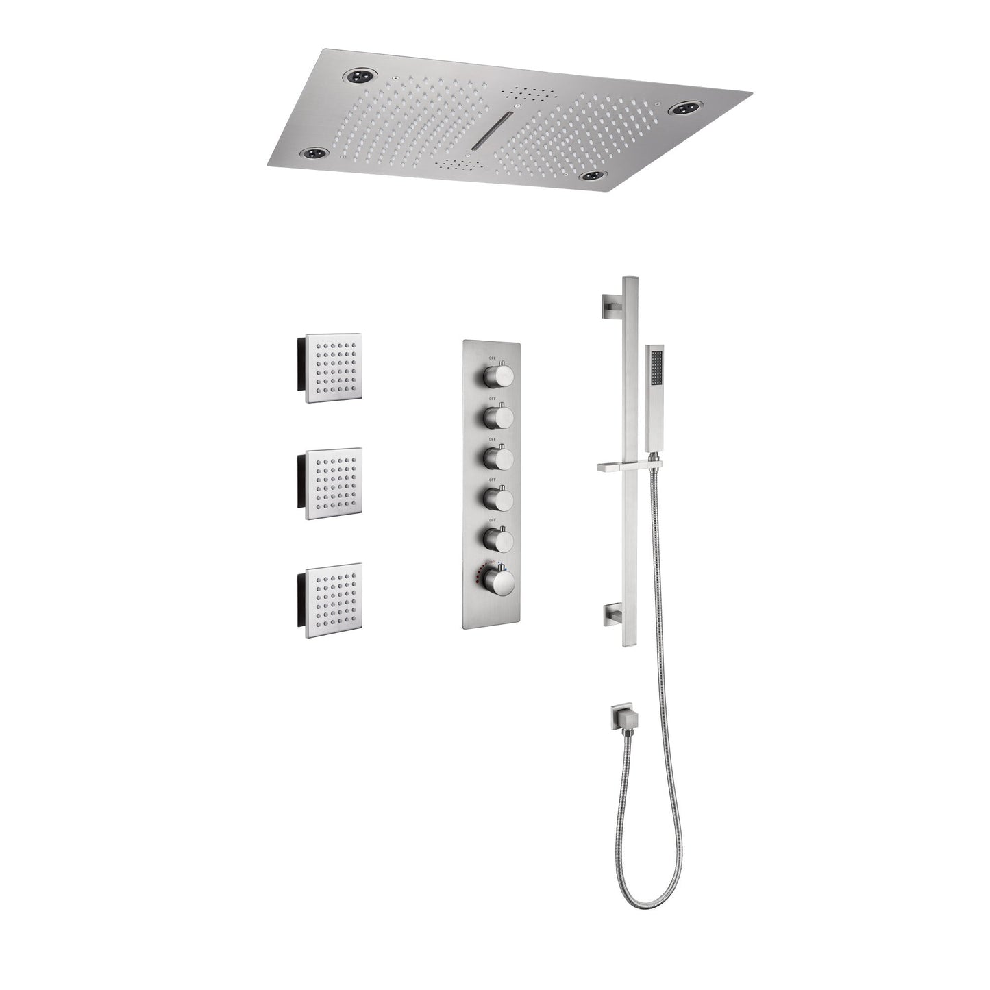 MONDAWE 3 Functions 5 Sprays Flush Ceiling Mounteded Luxury LED and Music Thermostatic Shower System