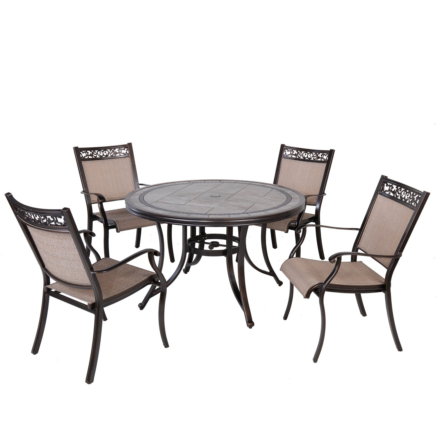 MONDAWE 5-Piece Cast Aluminum Round 28 in. H Outdoor Dining Set with Umbrella Hole