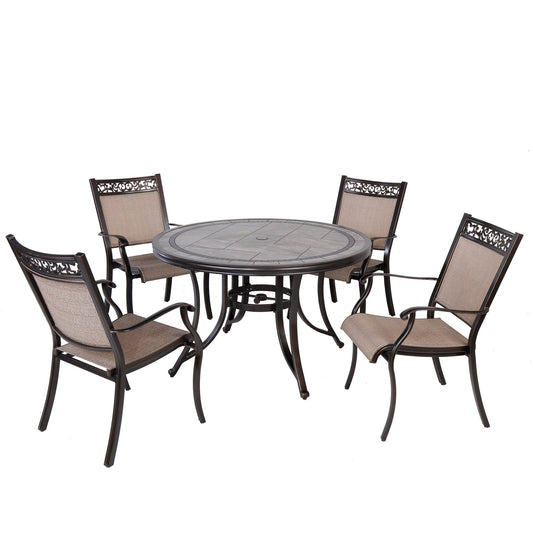 MONDAWE 5-Piece Cast Aluminum Round 28 in. H Outdoor Dining Set with Umbrella Hole