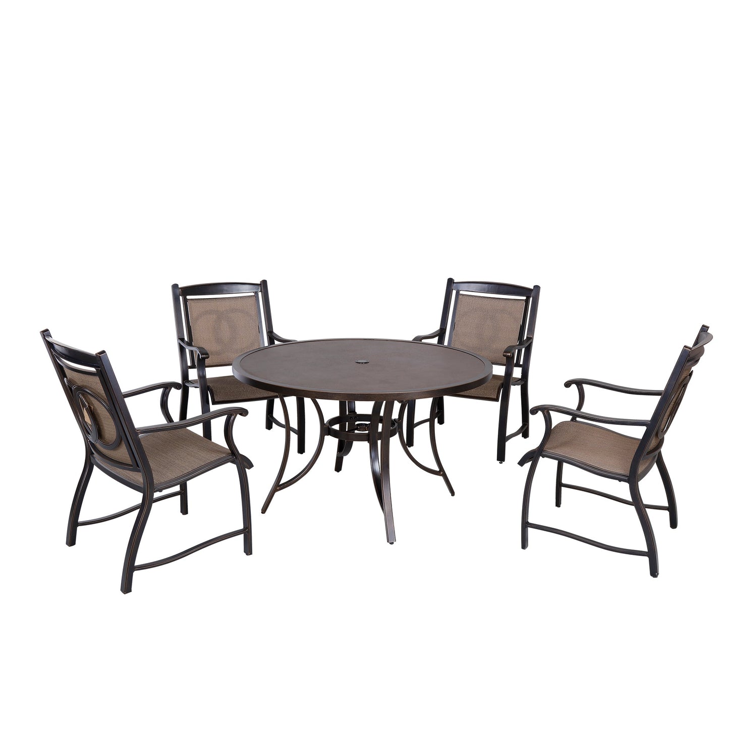 MONDAWE 5-piece Cast Aluminum Round 28 in. H Outdoor Patio Dining Set and Umbrella Hole