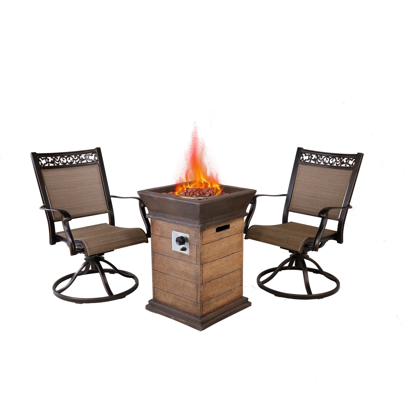 MONDAWE 3-Piece Cast Aluminum Patio Fire Pit Seating Set with Swivel Base for Garden, Field