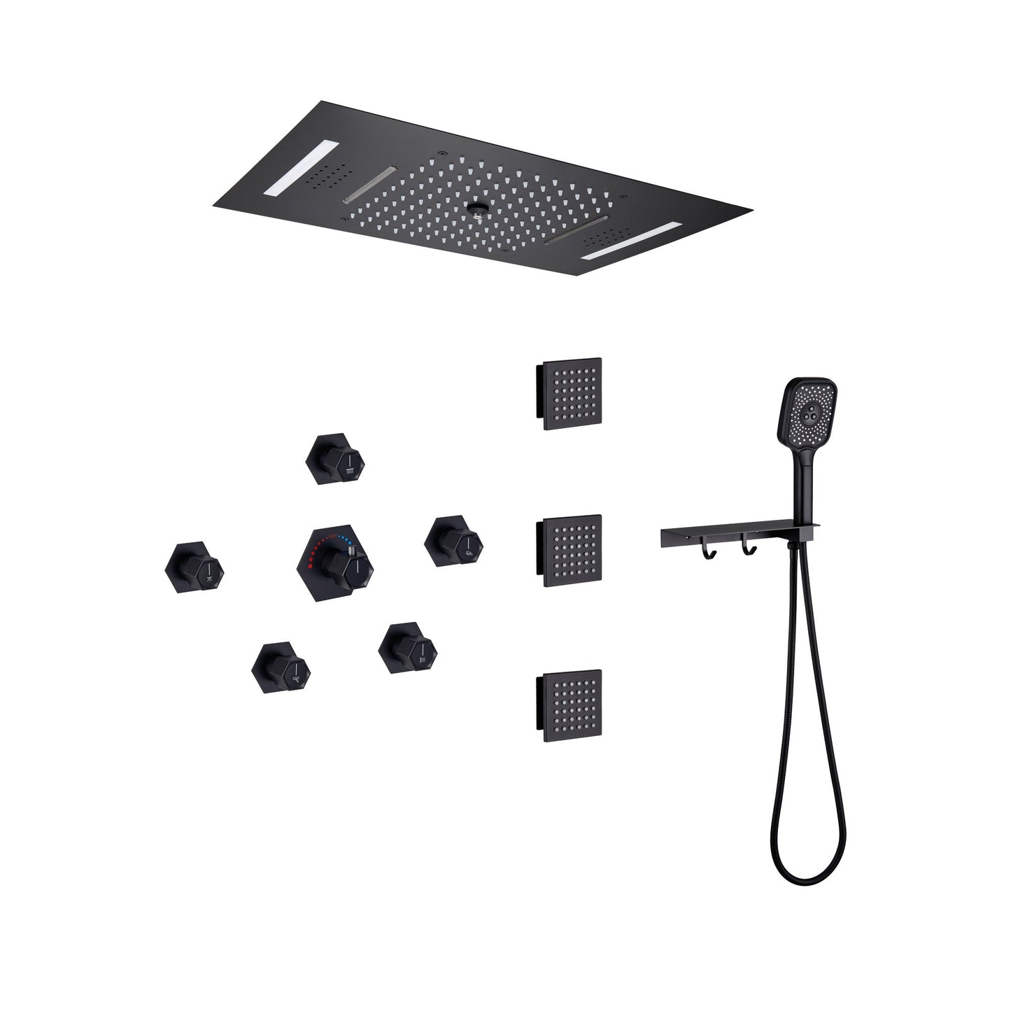 MONDAWE 22in Ceiling Mounted LED Shower System Set with Handheld Spray