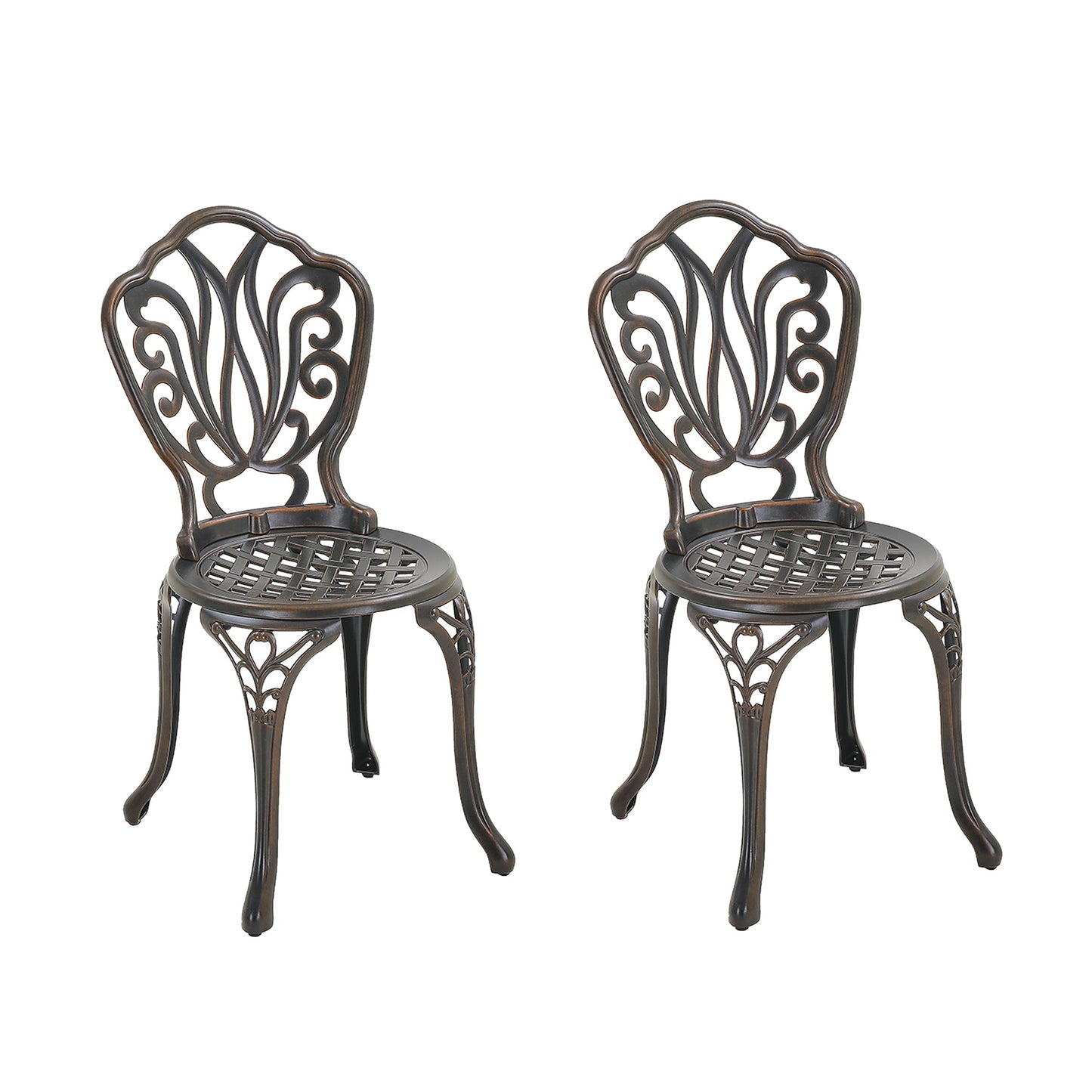 MONDAWE Special Pattern Cast Aluminum Bistro Chairs Outdoor Seating Chairs (Set of 2)