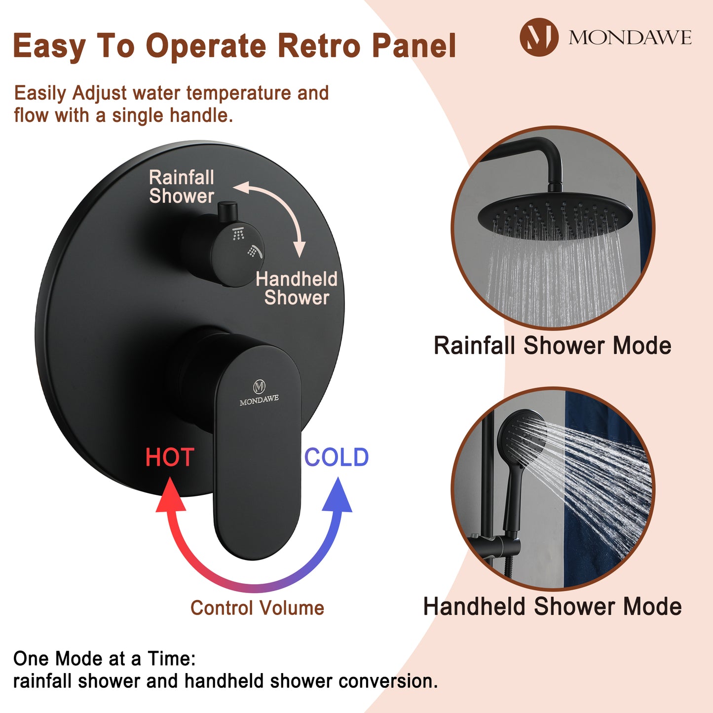 Mondawe Retro Series 2-Spray Patterns with 1.8 GPM 9 in. Rain Wall Mount Dual Shower Heads with Handheld and Spout in Brushed Nickel/ Black/ Bronze/Brushed Gold