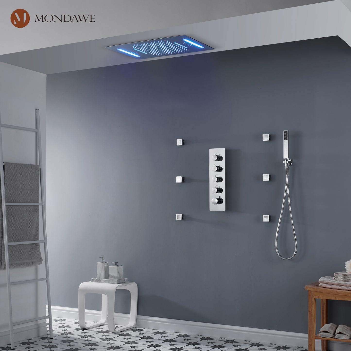 Mondawe Luxury 4-Way Thermostatic Shower System with LED and Music Player