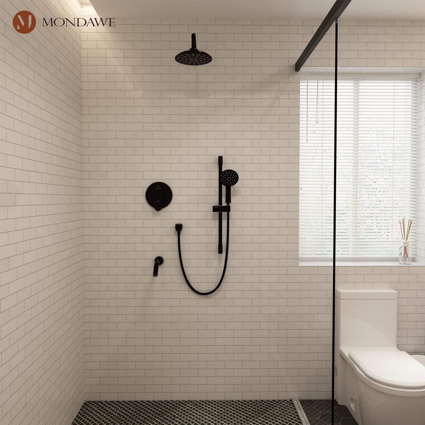 Mondawe Retro Series 3-Spray Patterns with 1.8 GPM 8 in. Rain Wall Mount Dual Shower Heads with Handheld and Spout in Brushed Nickel/ Black/ Bronze/ Gold