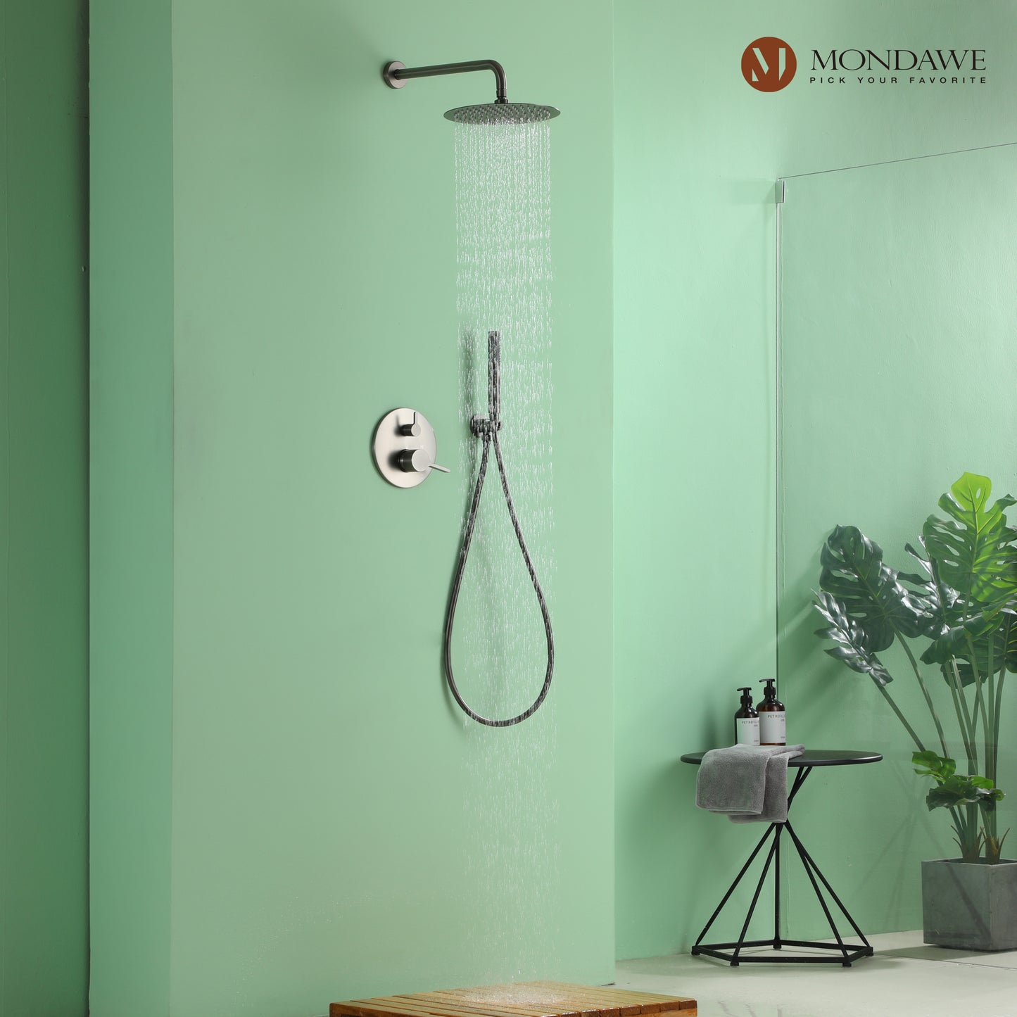 mondawe 10 inch round bathroom shower combo set 5 color