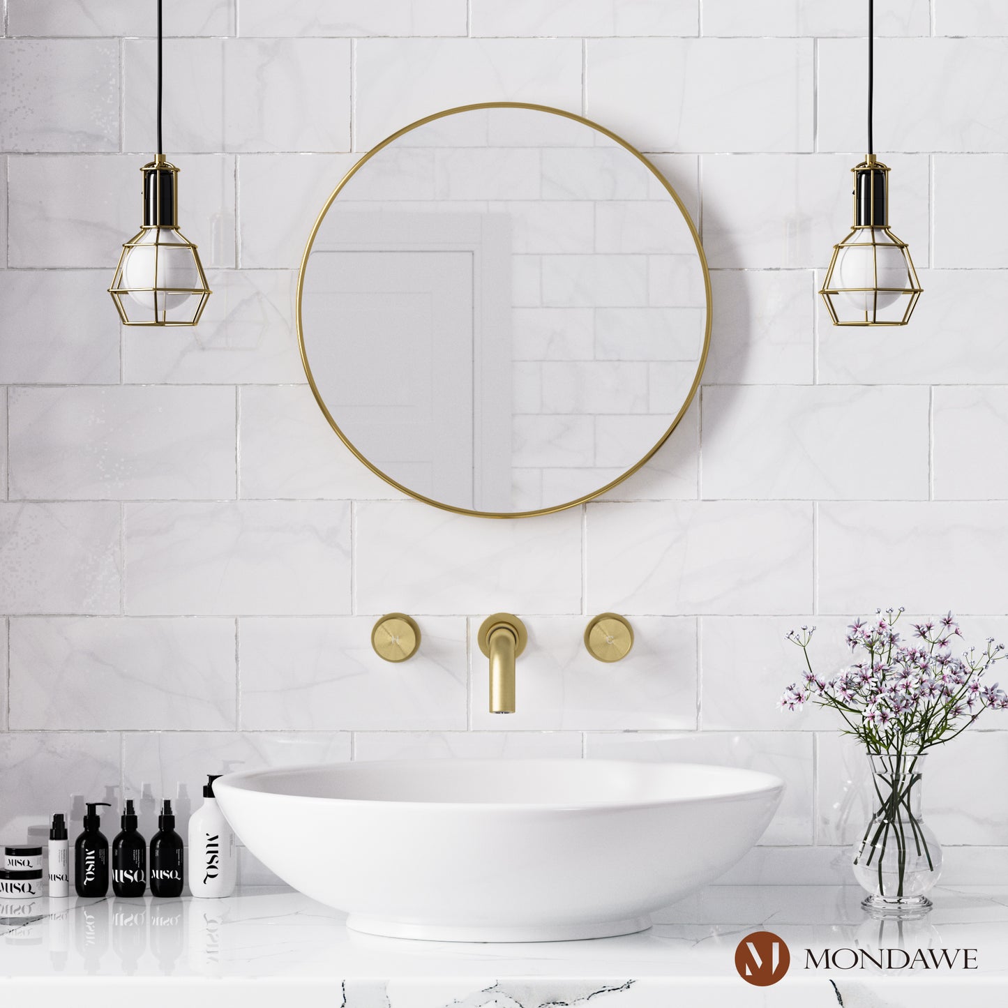 Wall Mounted Basin Faucet in Brushed Gold/BlackNickel Brushed