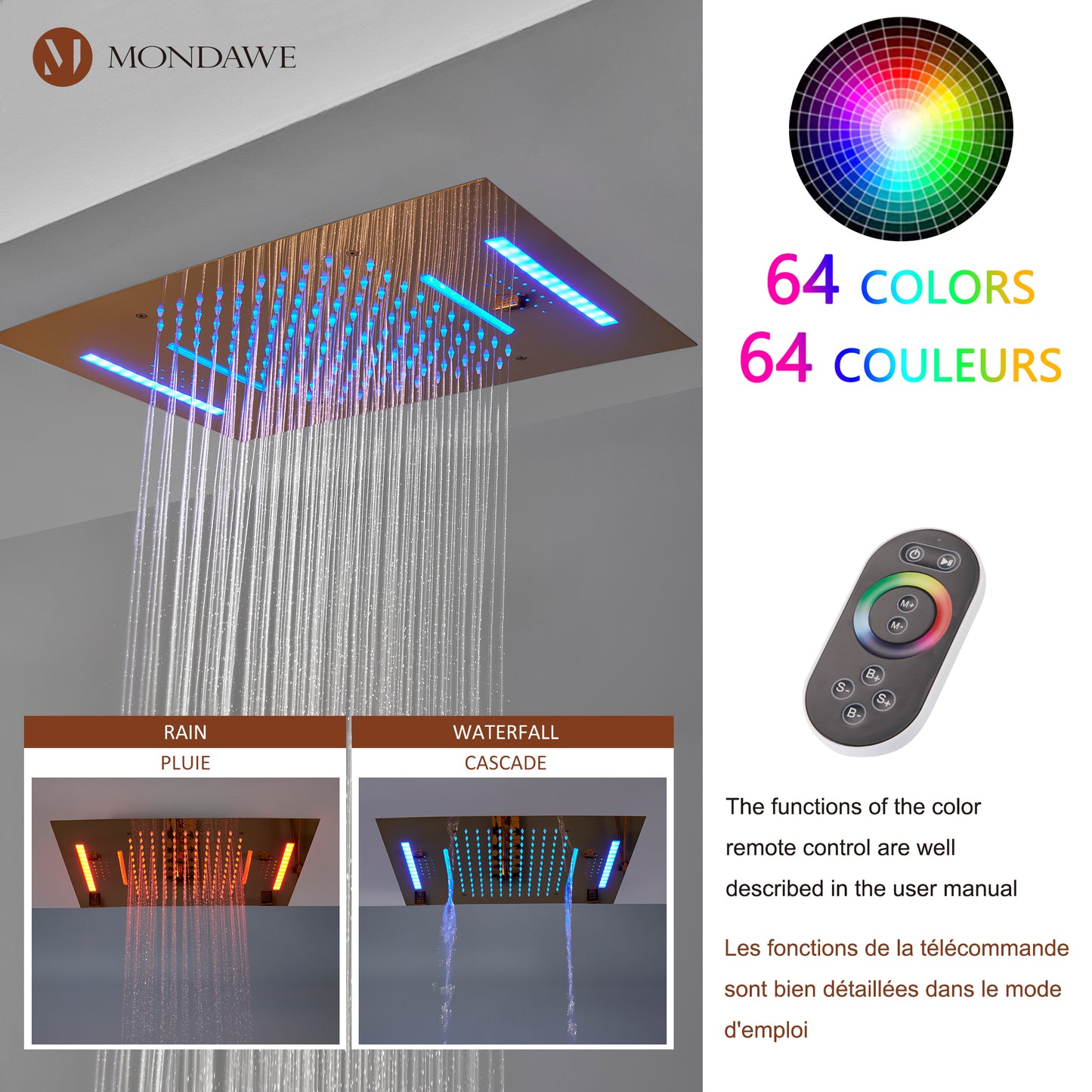 Mondawe Luxury 4-Way Thermostatic Shower System with LED and Music Player