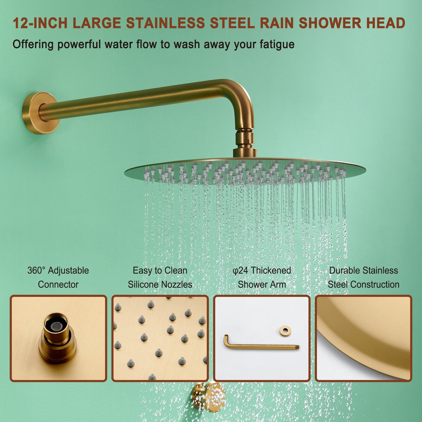 Mondawe Round Shower System With Body Jet,12 inch Wall Mounted High-Pressure Rainfall Shower Head Handheld and 6 pcs Body Sprays,Rain Shower Mixer Combo Set