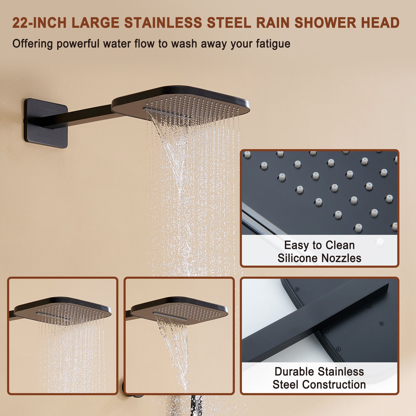 Mondawe Pressure Balanced 4-Spray Patterns 22 in. Wall Mounted Rainfall Dual Shower Heads