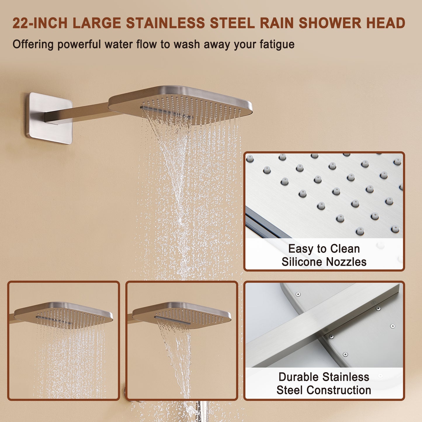 Mondawe Pressure Balanced 4-Spray Patterns 22 in. Wall Mounted Rainfall Dual Shower Heads