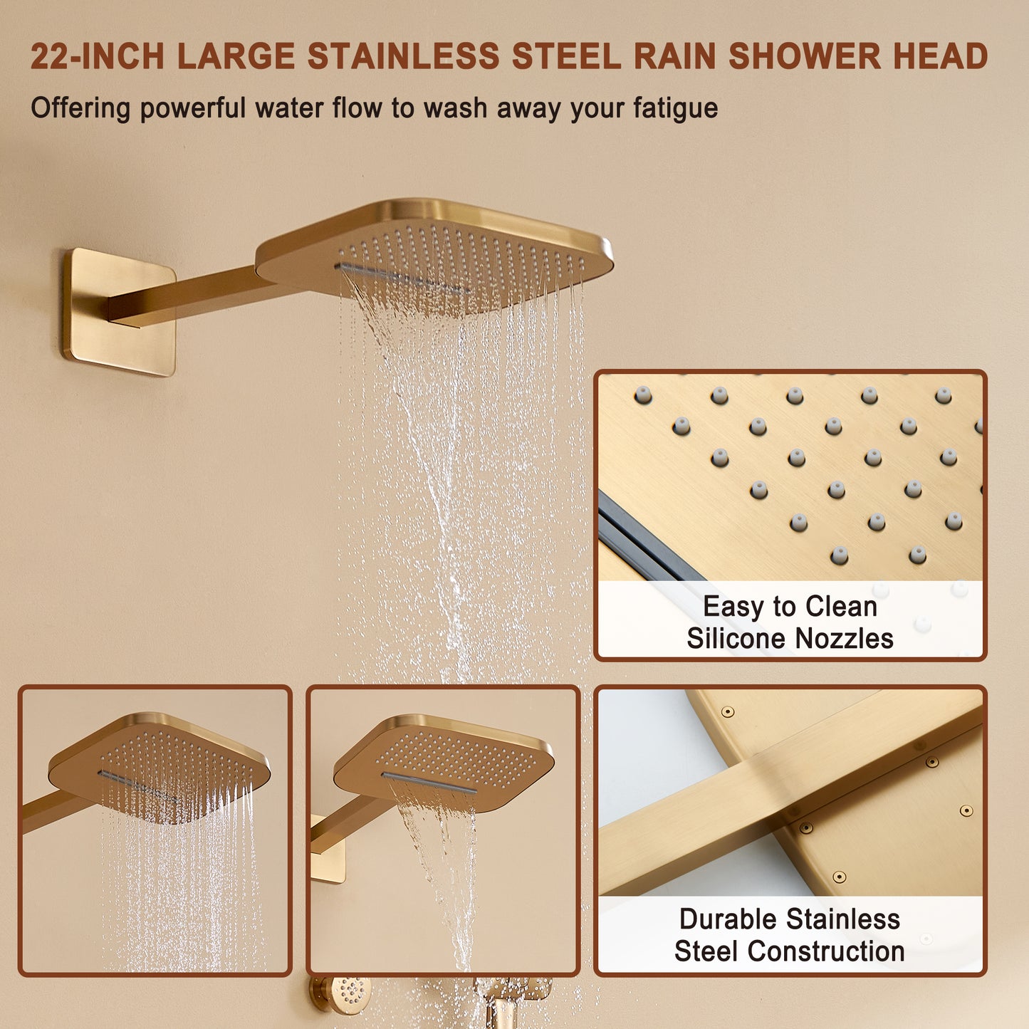 Mondawe Pressure Balanced 4-Spray Patterns 22 in. Wall Mounted Rainfall Dual Shower Heads