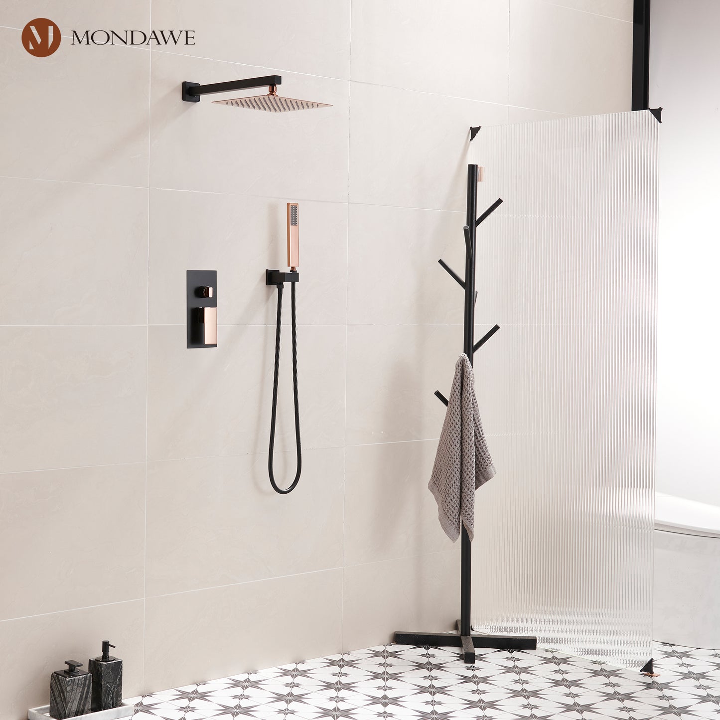 Mondawe 2 Functions Wall Mount Square Complete Shower System (Rough-In Valve Included)