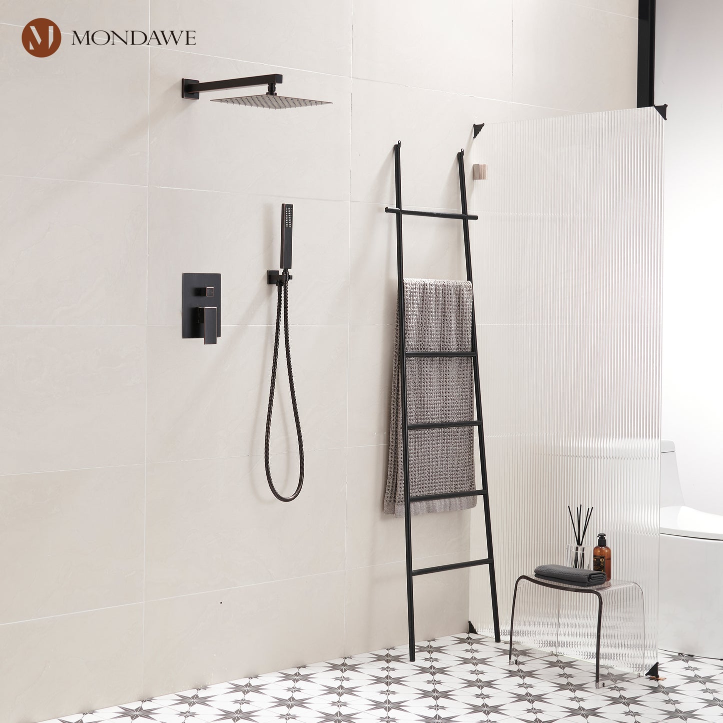 Mondawe 2 Functions Wall Mount Square Complete Shower System with 2.5 GPM 10 in Black/Rose Gold