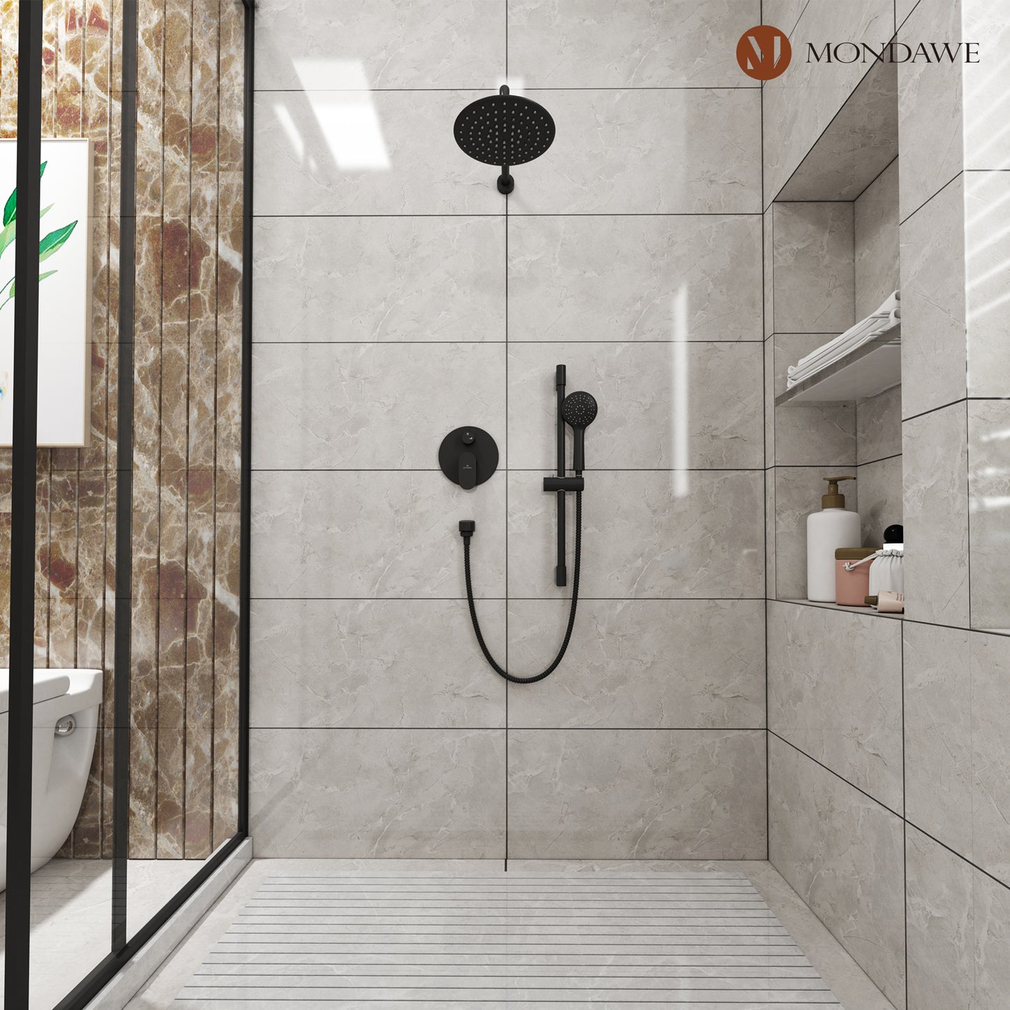 Mondawe Retro Series 2-Spray Patterns with 1.8 GPM 9 in. Rain Wall Mount Dual Shower Heads with Handheld and Spout in Brushed Nickel/ Black/ Bronze/Brushed Gold