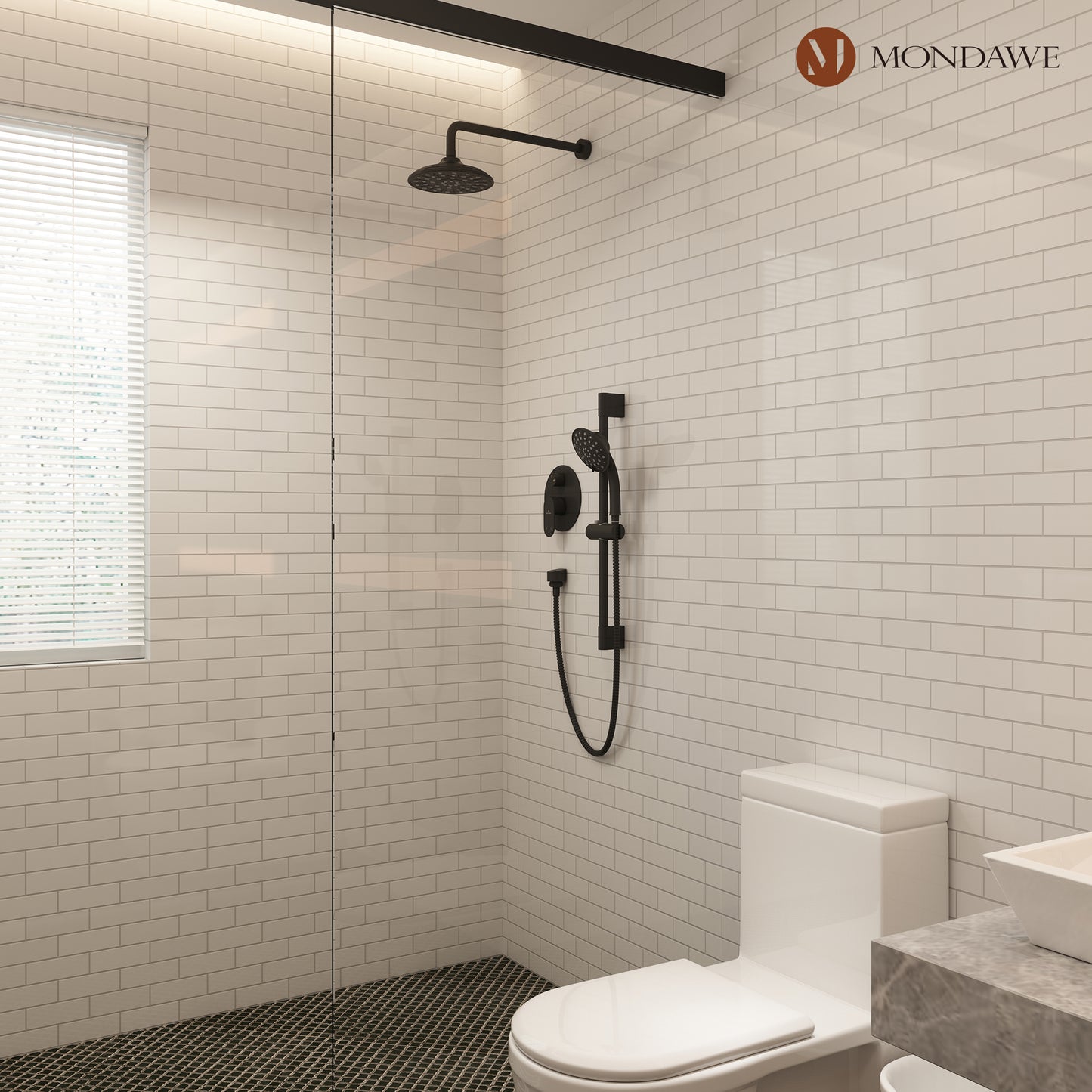 Mondawe Retro Series 2-Spray Patterns with 1.8 GPM 8 in. Rain Wall Mount Dual Shower Heads with Handheld and Spout in Brushed Nickel/ Black/ Bronze/Brushed Gold