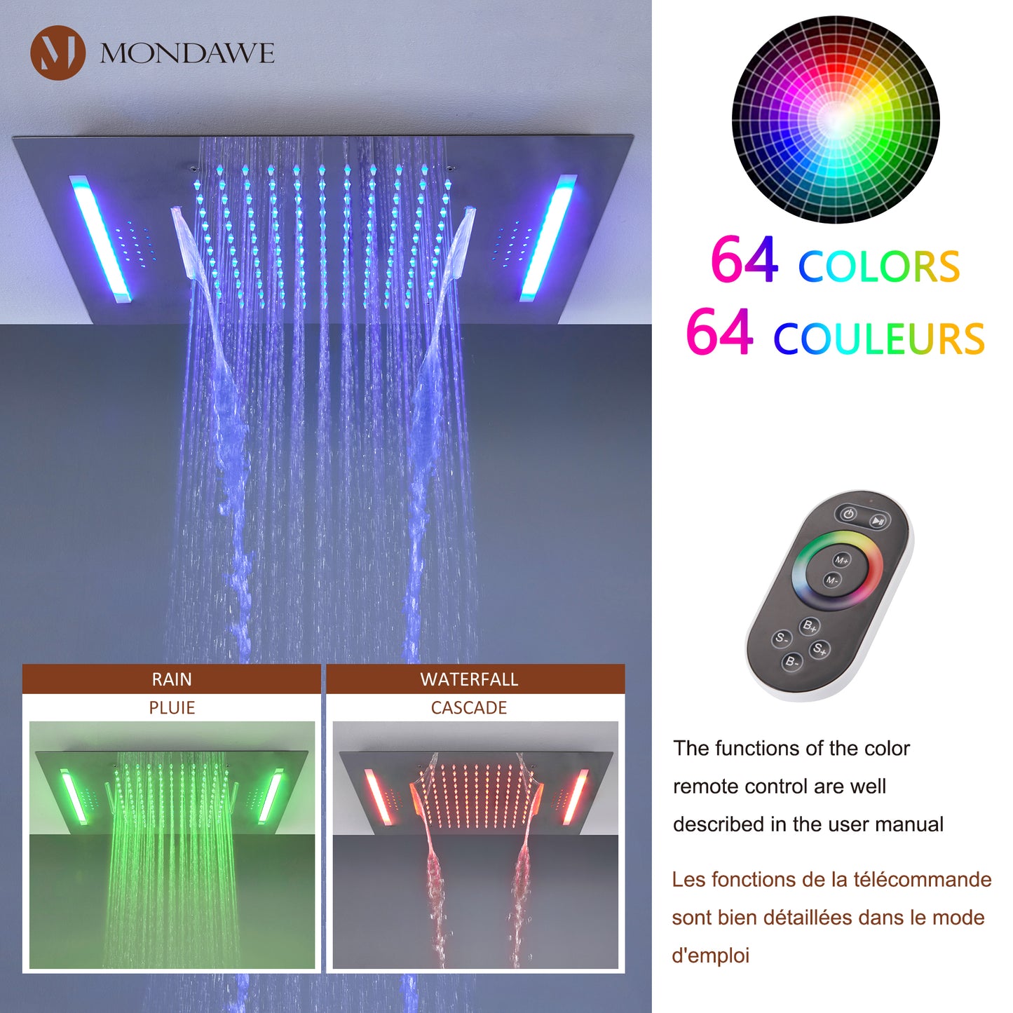 Mondawe Luxury 4-Way Thermostatic Shower System with LED and Music Player