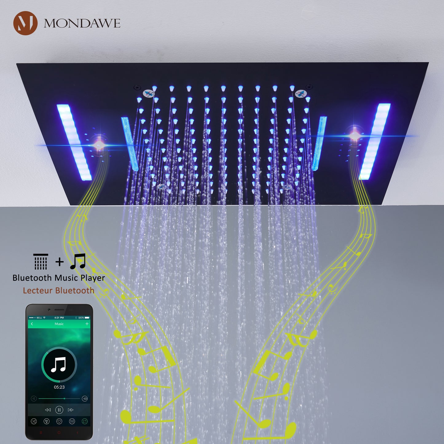 Mondawe Luxury 4-Way Thermostatic Shower System with LED and Music Player