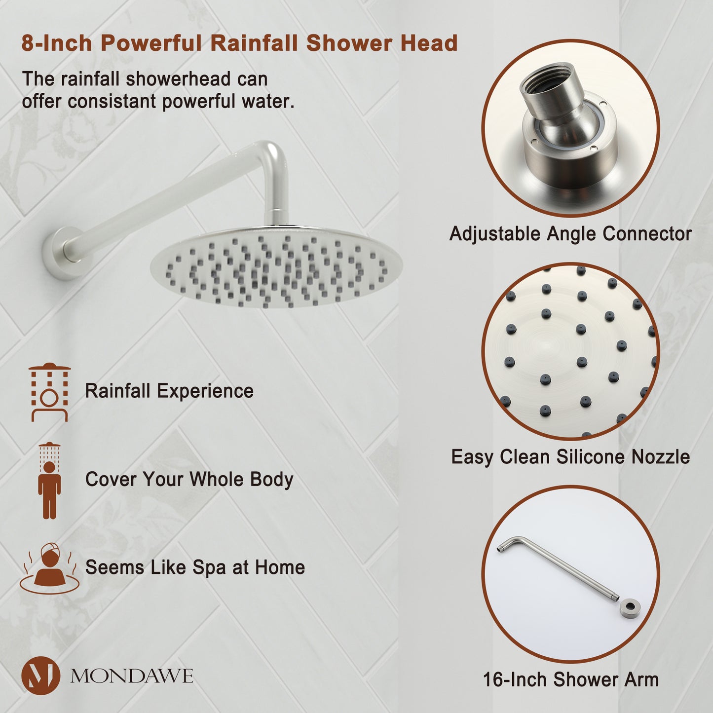 Mondawe Retro Series 3-Spray Patterns with 1.8 GPM 9 in. Rain Wall Mount Dual Shower Heads with Handheld and Spout in Brushed Nickel/ Black/ Bronze/Brushed Gold