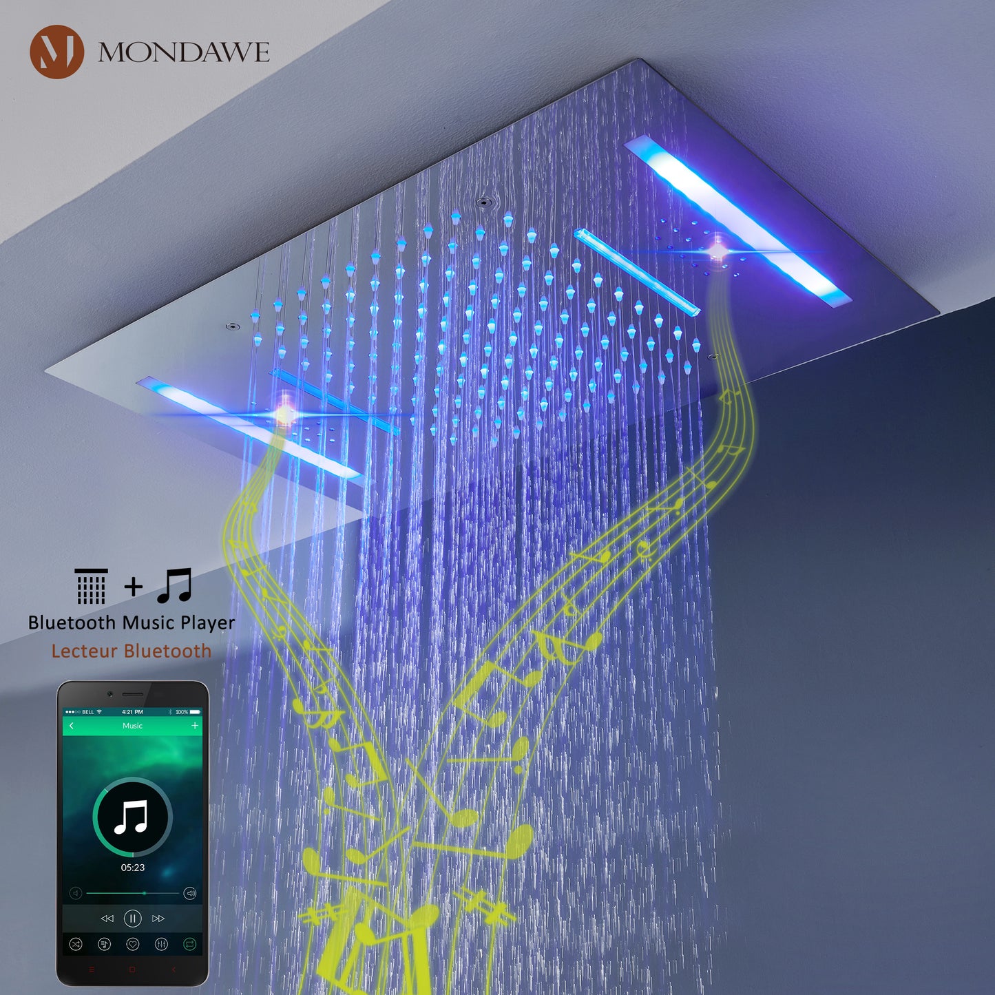 Mondawe Luxury 4-Way Thermostatic Shower System with LED and Music Player