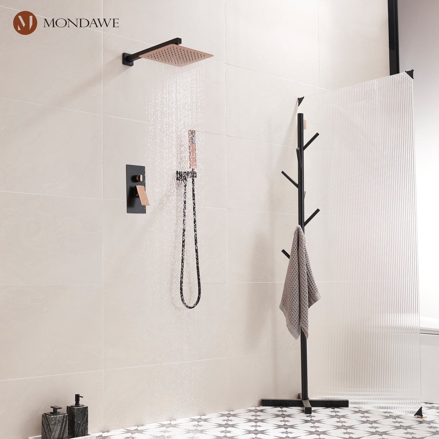 Mondawe 2 Functions Wall Mount Square Complete Shower System (Rough-In Valve Included)