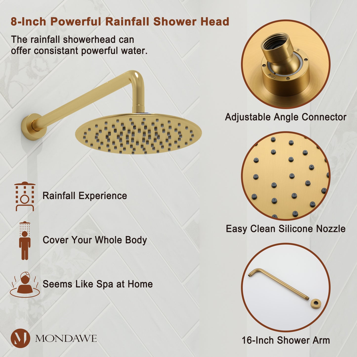 Mondawe Retro Series 3-Spray Patterns with 1.8 GPM 9 in. Rain Wall Mount Dual Shower Heads with Handheld and Spout in Brushed Nickel/ Black/ Bronze/Brushed Gold