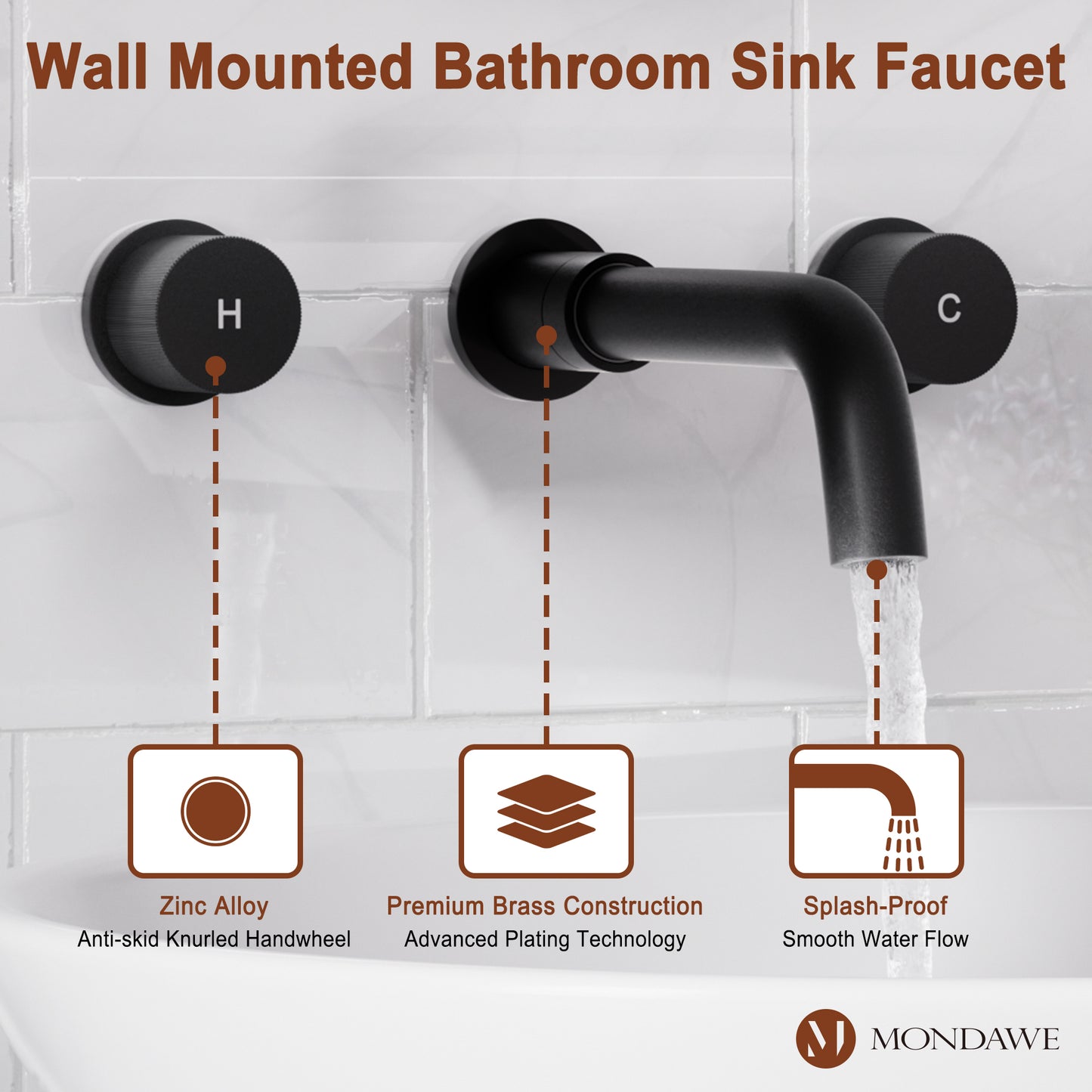 Wall Mounted Basin Faucet in Brushed Gold/BlackNickel Brushed