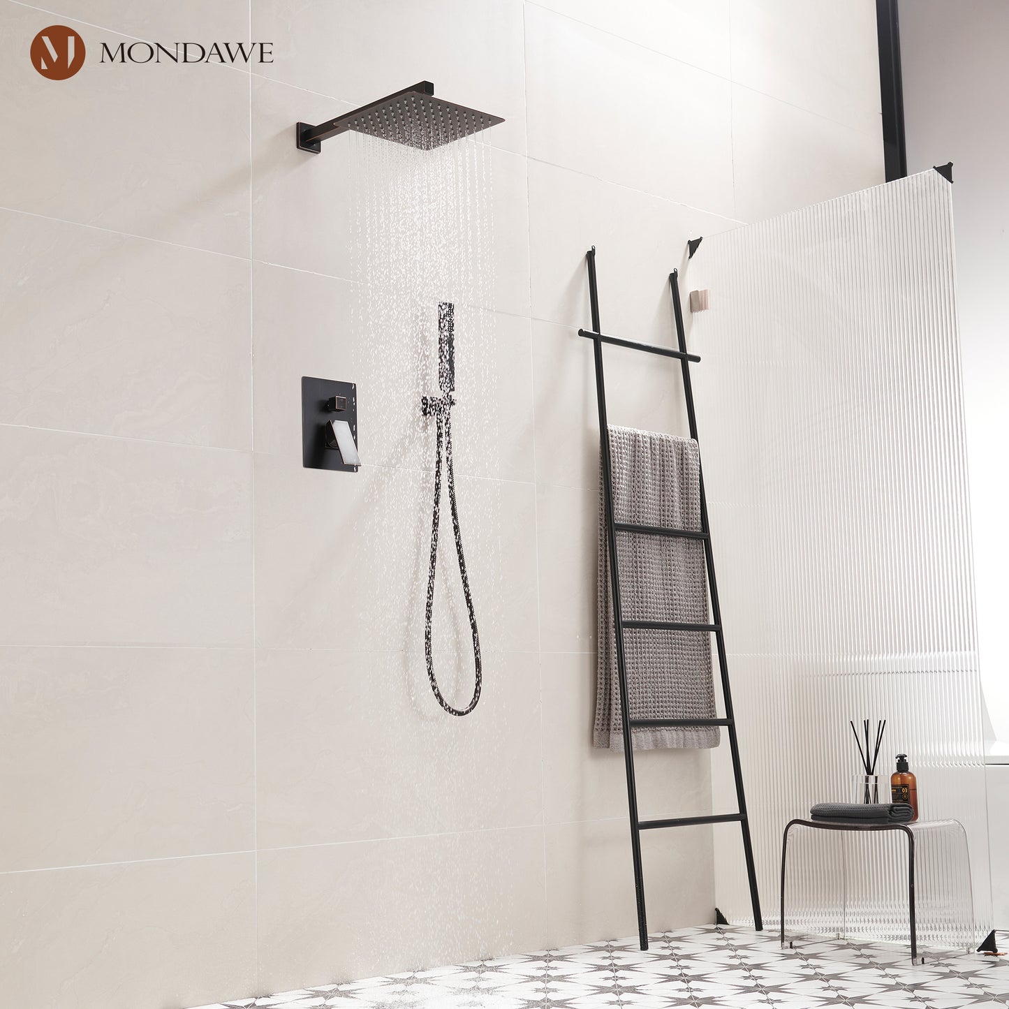 Mondawe 2 Functions Wall Mount Square Complete Shower System with 2.5 GPM 10 in Black/Rose Gold