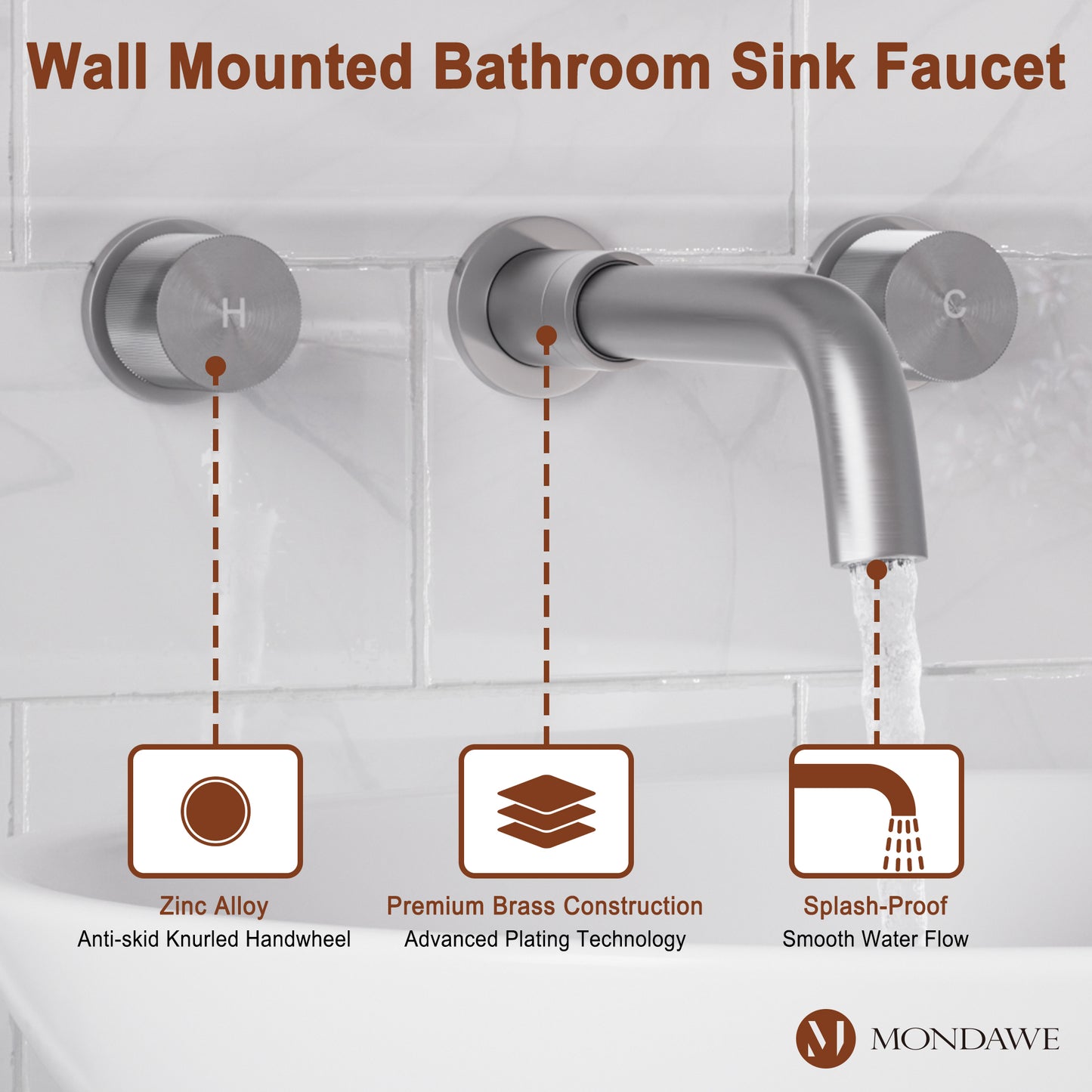 Wall Mounted Basin Faucet in Brushed Gold/BlackNickel Brushed