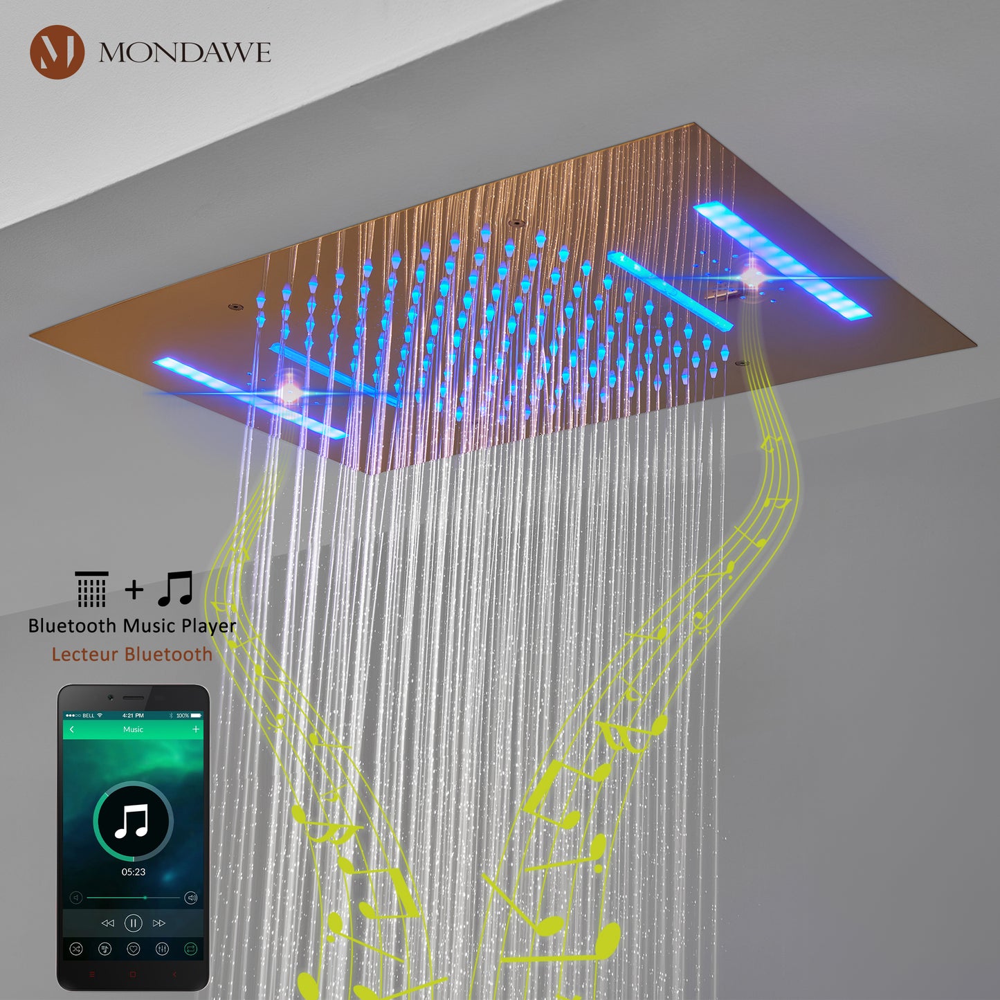 Mondawe Luxury 4-Way Thermostatic Shower System with LED and Music Player