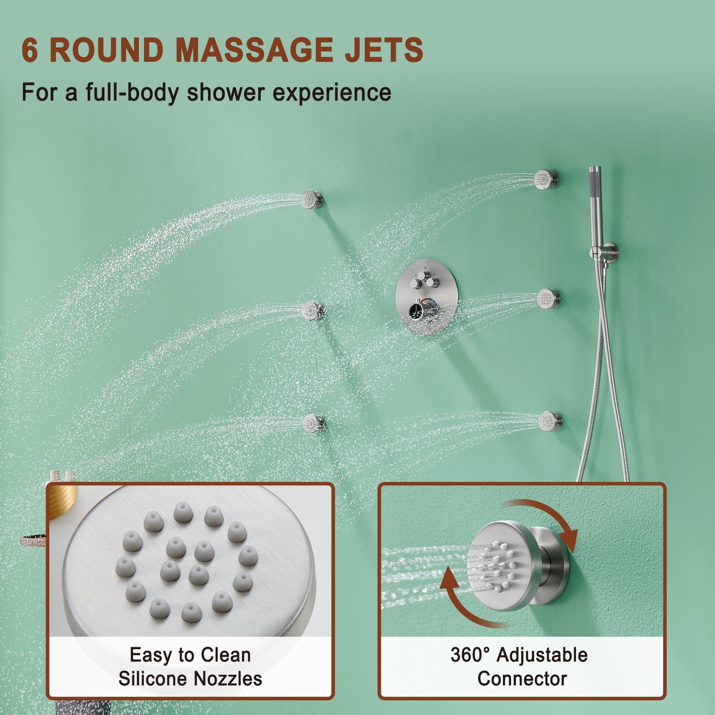 Mondawe Round Shower System With Body Jet,12 inch Wall Mounted High-Pressure Rainfall Shower Head Handheld and 6 pcs Body Sprays,Rain Shower Mixer Combo Set