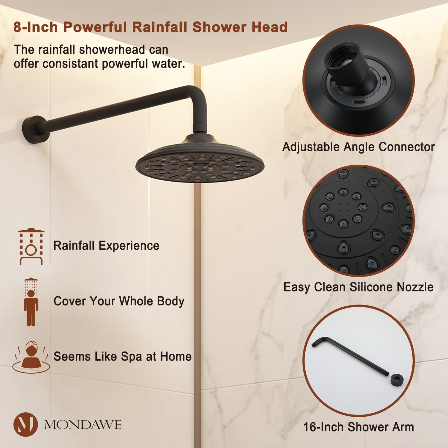 Mondawe Retro Series 3-Spray Patterns with 1.8 GPM 8 in. Rain Wall Mount Dual Shower Heads with Handheld and Spout in Brushed Nickel/ Black/ Bronze/ Gold