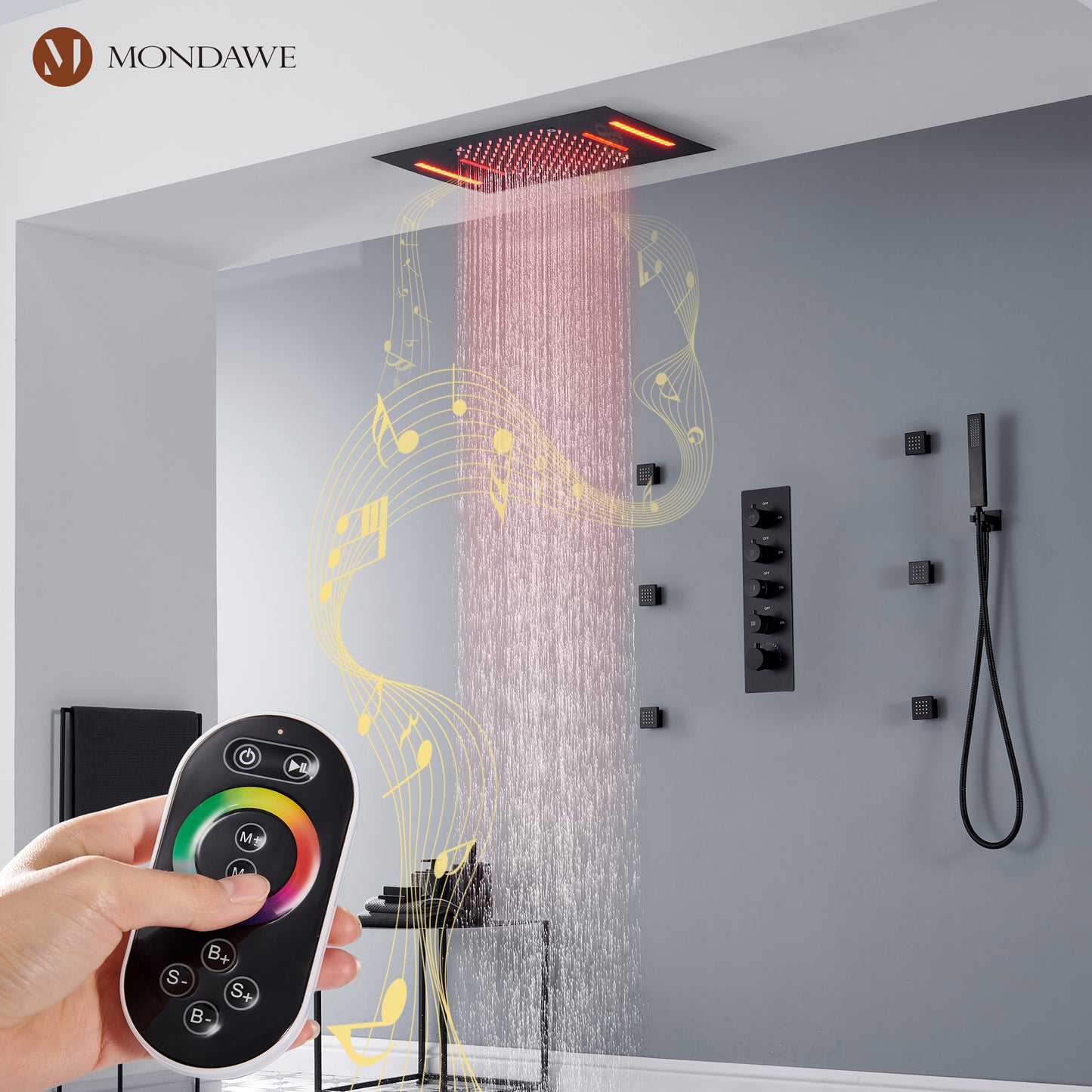 Mondawe Luxury 4-Way Thermostatic Shower System with LED and Music Player