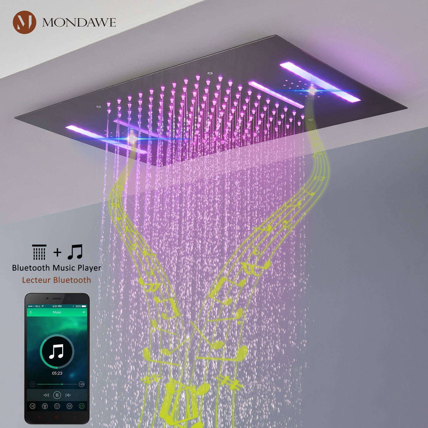 Mondawe Luxury 4-Way Thermostatic Shower System with LED and Music Player