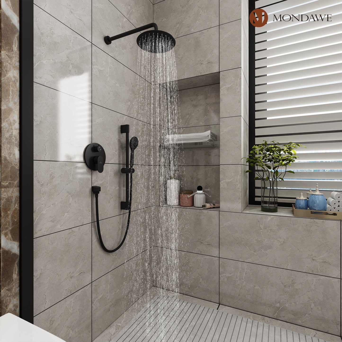 Mondawe Retro Series 2-Spray Patterns with 1.8 GPM 9 in. Rain Wall Mount Dual Shower Heads with Handheld and Spout in Brushed Nickel/ Black/ Bronze/Brushed Gold