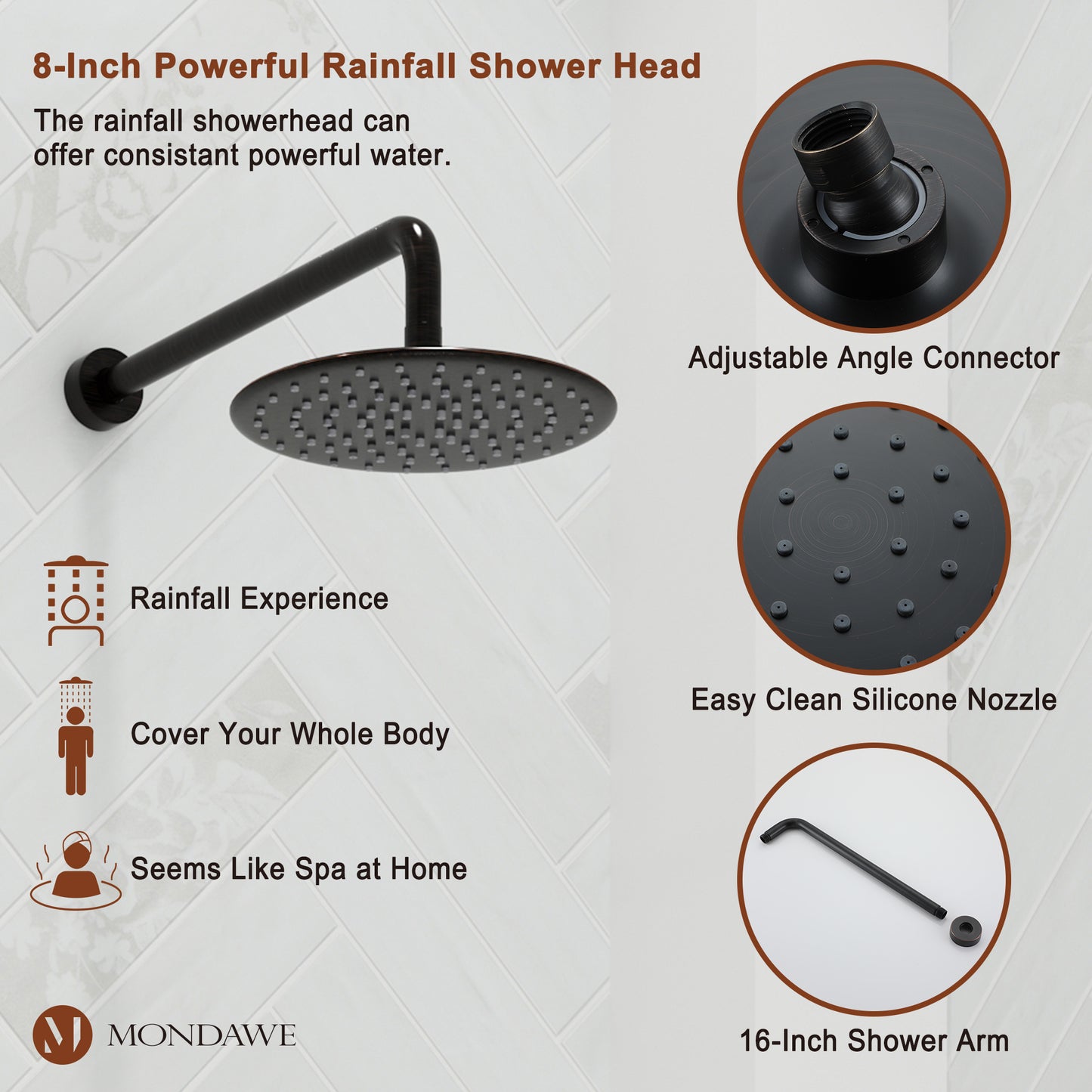 Mondawe Retro Series 3-Spray Patterns with 1.8 GPM 9 in. Rain Wall Mount Dual Shower Heads with Handheld and Spout in Brushed Nickel/ Black/ Bronze/Brushed Gold