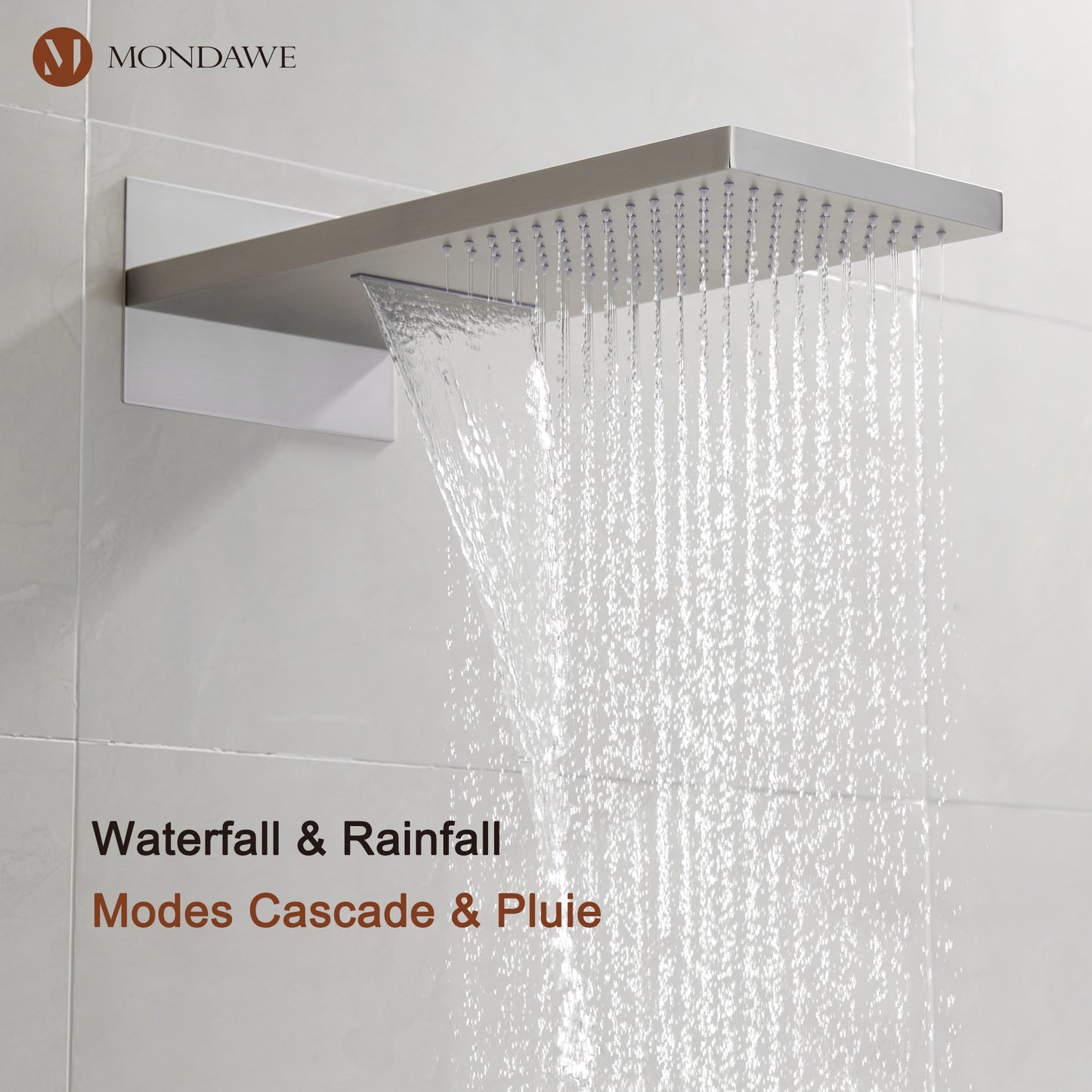 Mondawe 2 Functions Wall Mount Luxury Thermostatic Complete Shower System (Rough-In Valve Included) in Nickel/Black