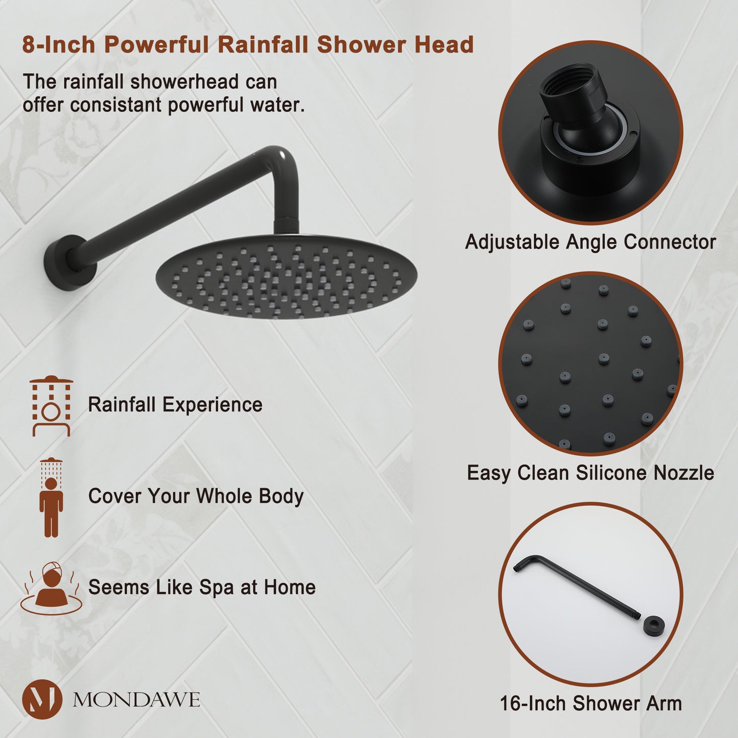 Mondawe Retro Series 3-Spray Patterns with 1.8 GPM 9 in. Rain Wall Mount Dual Shower Heads with Handheld and Spout in Brushed Nickel/ Black/ Bronze/Brushed Gold