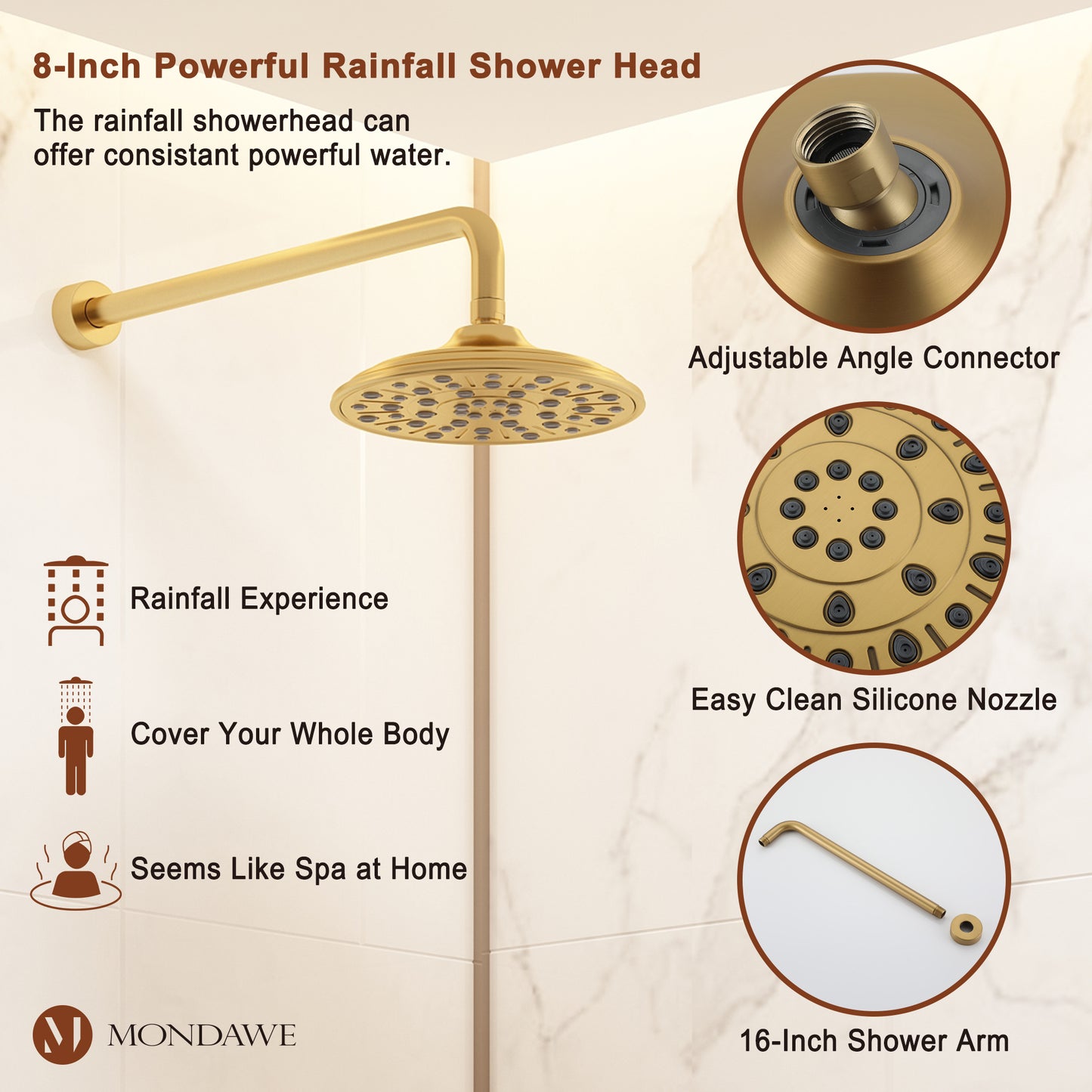 Mondawe Retro Series 3-Spray Patterns with 1.8 GPM 8 in. Rain Wall Mount Dual Shower Heads with Handheld and Spout in Brushed Nickel/ Black/ Bronze/ Gold