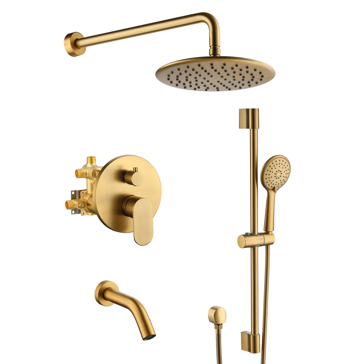 Mondawe Retro Series 3-Spray Patterns with 1.8 GPM 9 in. Rain Wall Mount Dual Shower Heads with Handheld and Spout in Brushed Nickel/ Black/ Bronze/Brushed Gold