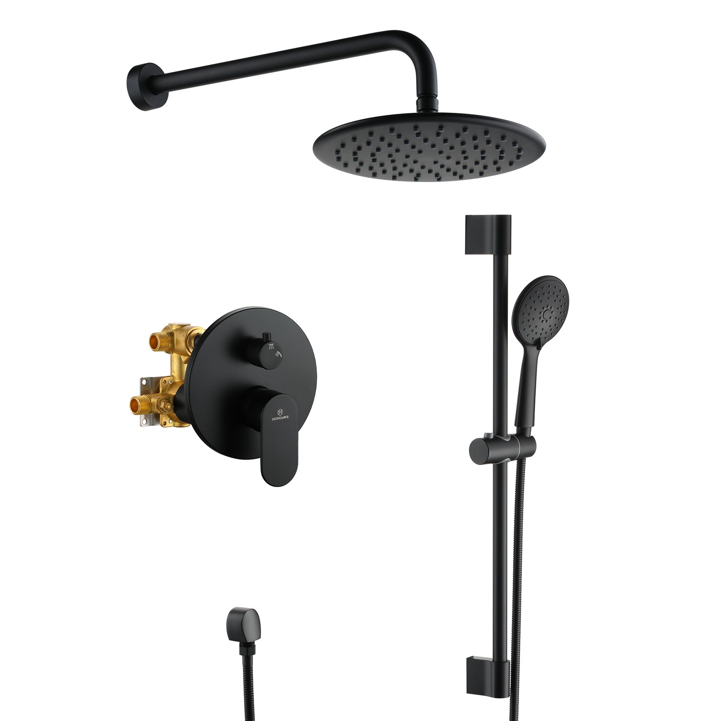 Mondawe Retro Series 2-Spray Patterns with 1.8 GPM 9 in. Rain Wall Mount Dual Shower Heads with Handheld and Spout in Brushed Nickel/ Black/ Bronze/Brushed Gold