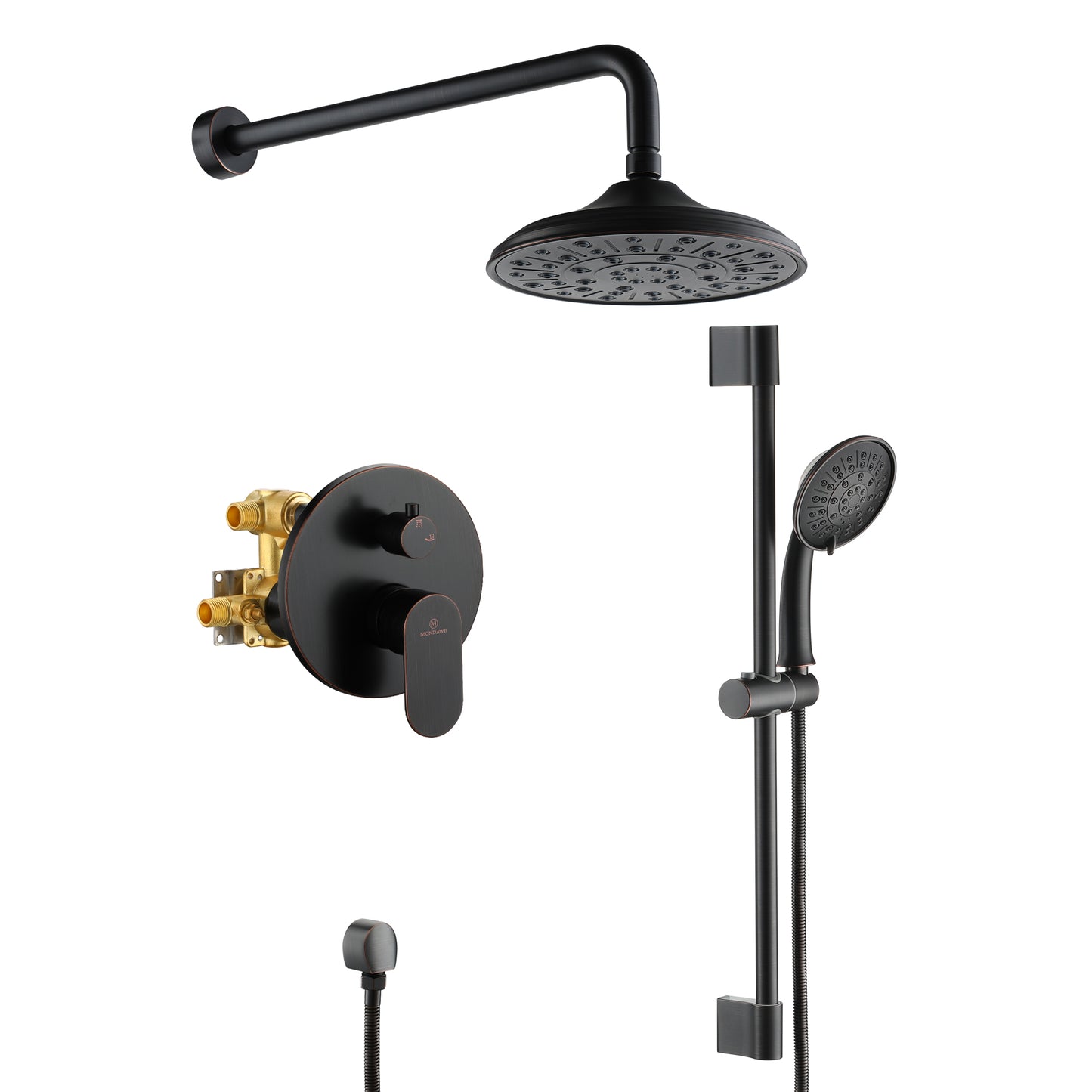 Mondawe Retro Series 2-Spray Patterns with 1.8 GPM 8 in. Rain Wall Mount Dual Shower Heads with Handheld and Spout in Brushed Nickel/ Black/ Bronze/Brushed Gold