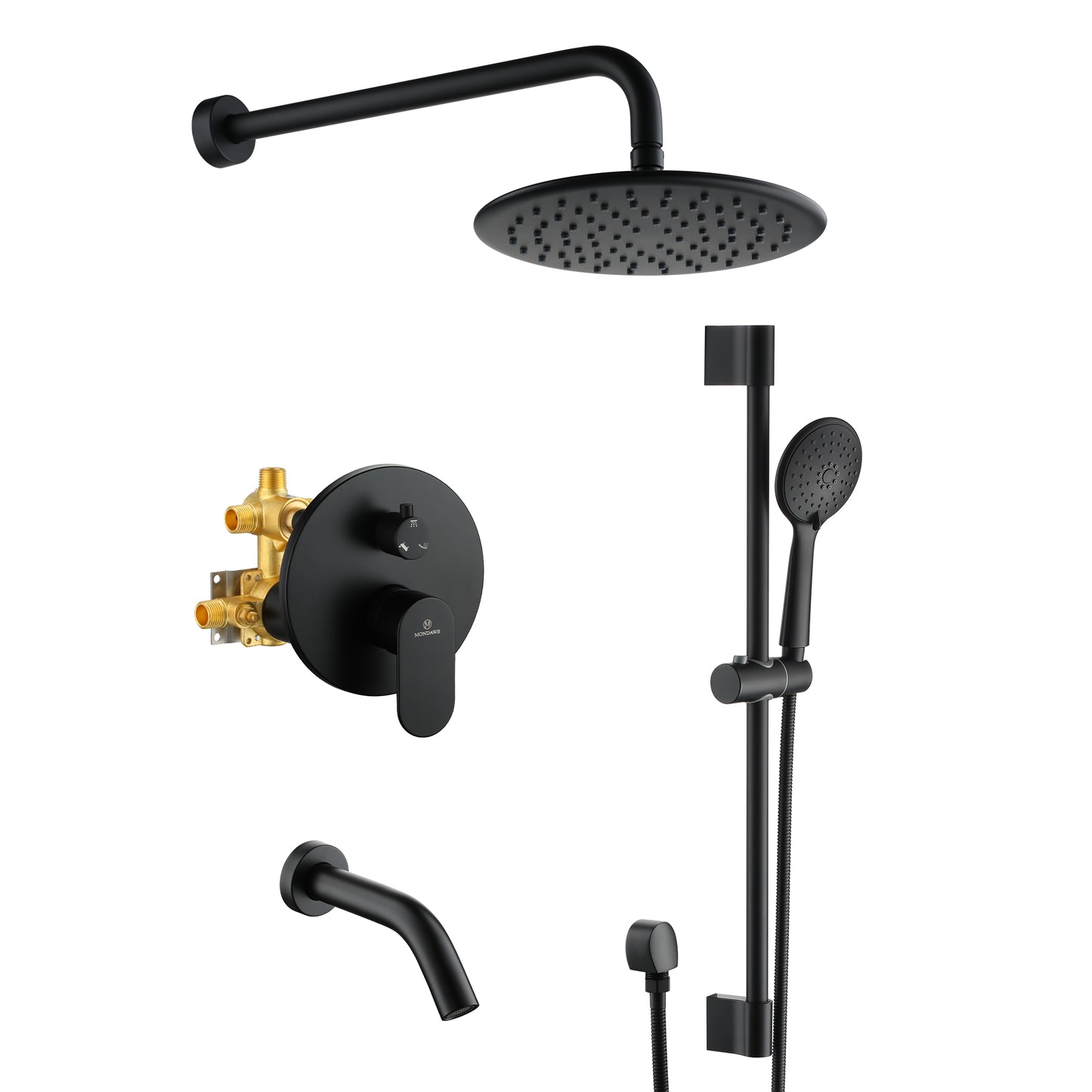 Mondawe Retro Series 3-Spray Patterns with 1.8 GPM 9 in. Rain Wall Mount Dual Shower Heads with Handheld and Spout in Brushed Nickel/ Black/ Bronze/Brushed Gold