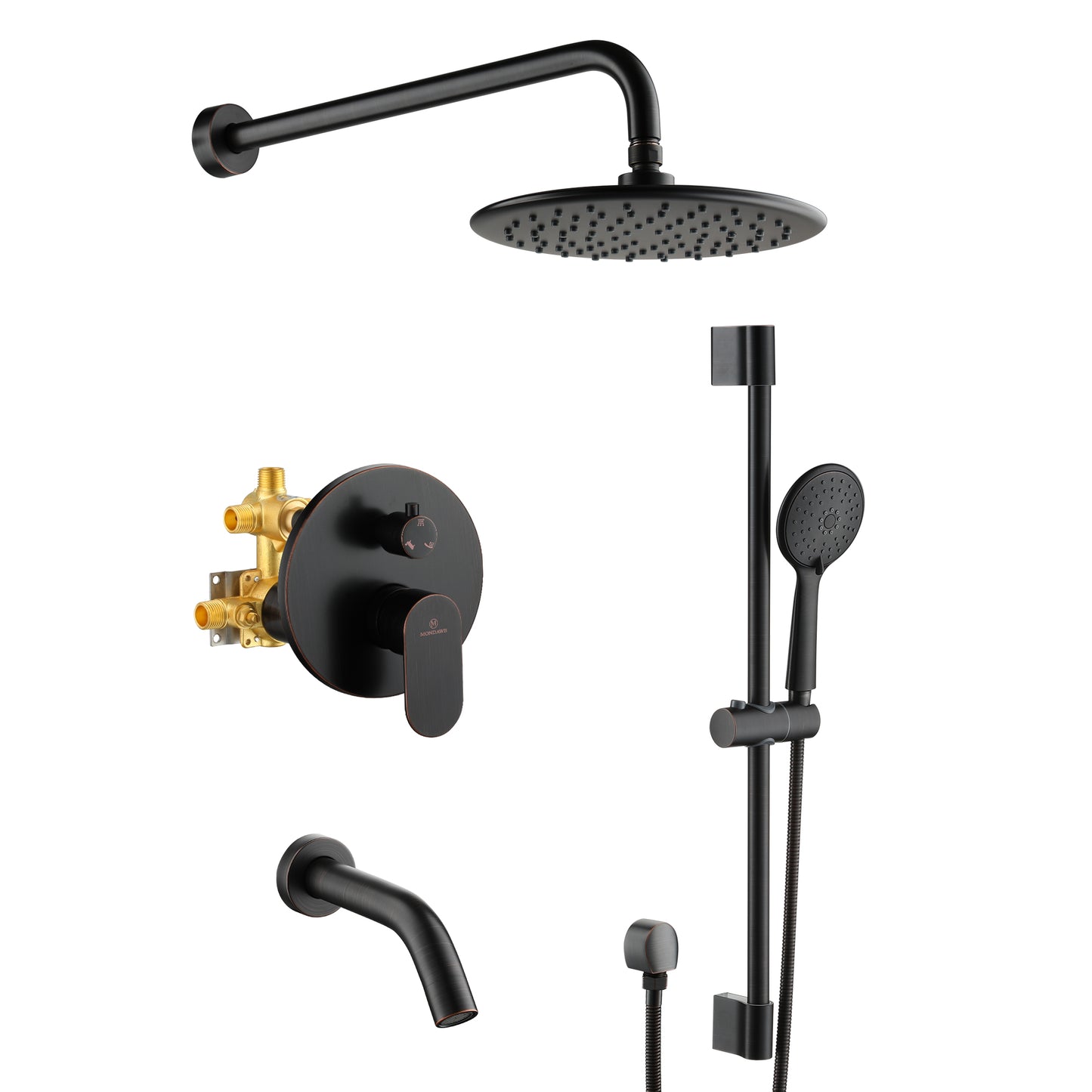 Mondawe Retro Series 3-Spray Patterns with 1.8 GPM 9 in. Rain Wall Mount Dual Shower Heads with Handheld and Spout in Brushed Nickel/ Black/ Bronze/Brushed Gold